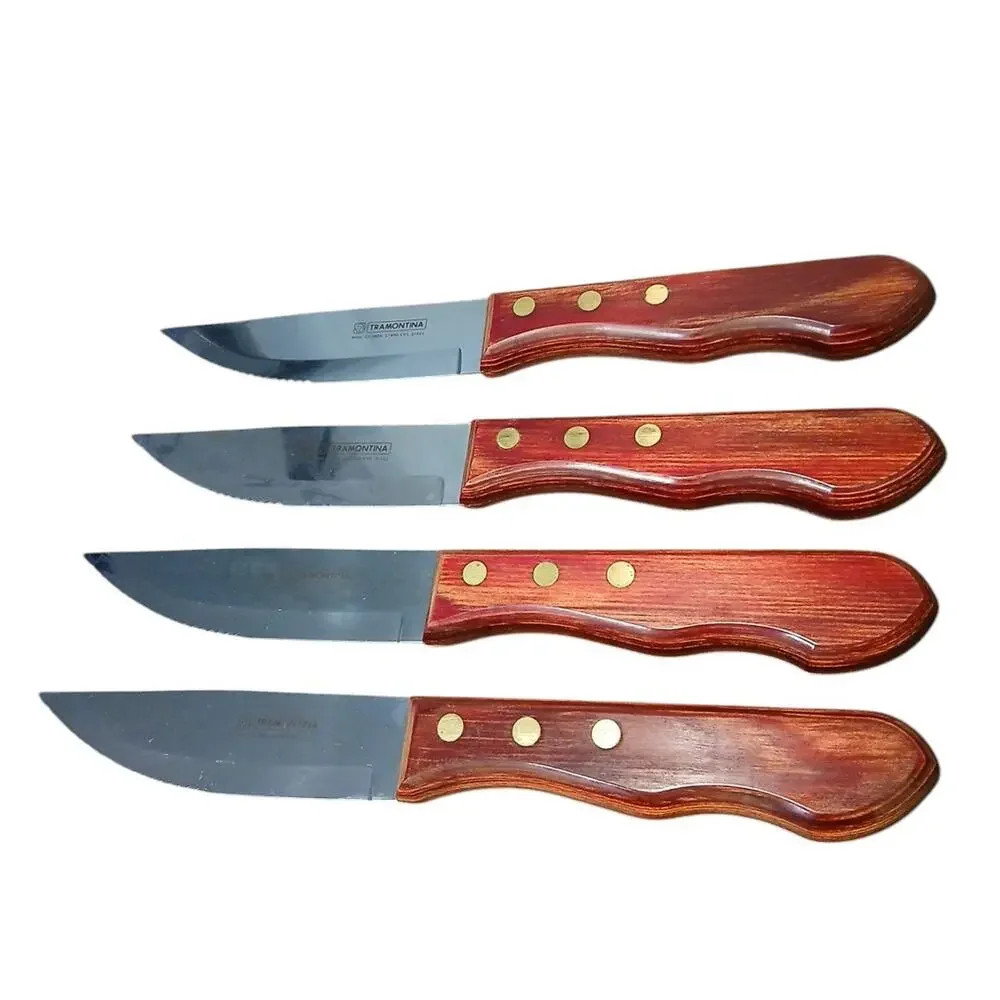 Tramontina Steak Knives‎ High Carbon Stainless Blade Wood Handle Brazil (4)